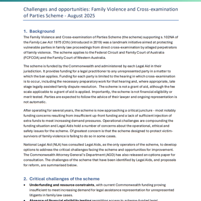 Thumbnail of Challenges and opportunities: Family Violence and Cross-examination of Parties Scheme