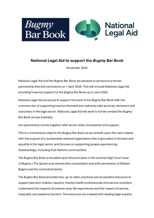 Thumbnail of National Legal Aid to support the Bugmy Bar Book