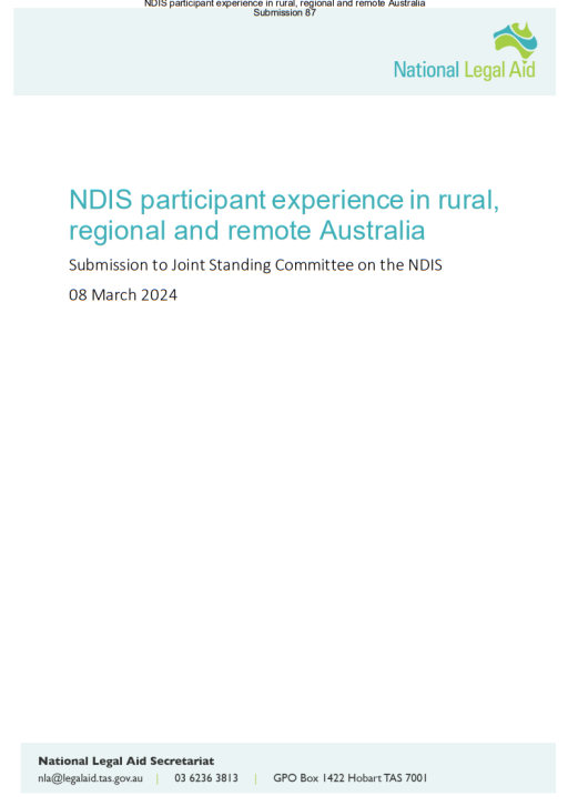 Thumbnail of National Legal Aid Submission on NDIS participant experience in rural, regional and remote Australia