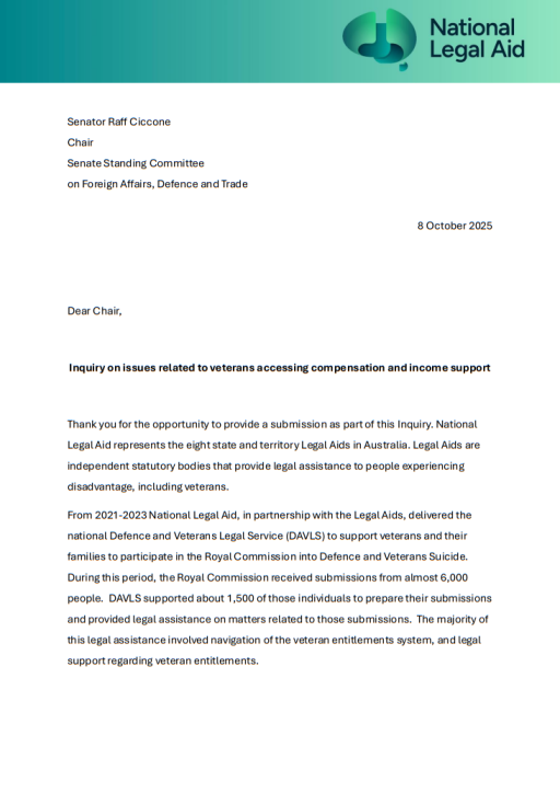 Thumbnail of NLA Submission to inquiry into issues relation to veterans advocacy services