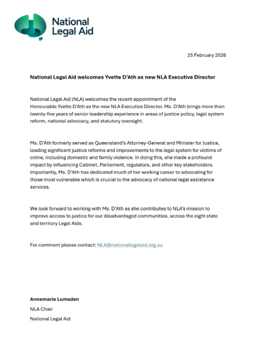 Thumbnail of Media Release: New NLA Executive Director