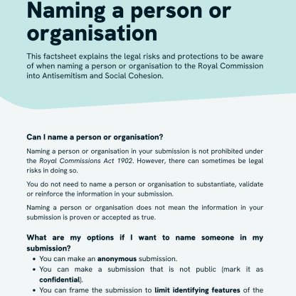 Thumbnail of Fact Sheet: Naming a person or organisation 