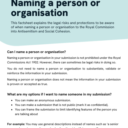 Thumbnail of RCLAS Fact Sheet Naming a Person or Organisation (English version)