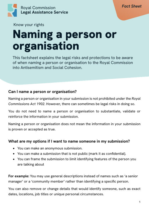 Thumbnail of RCLAS Fact Sheet Naming a Person or Organisation (English version)